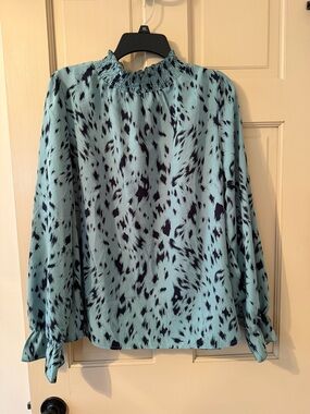 SHEIN Aqua Blouse with Black Abstract Spot Print